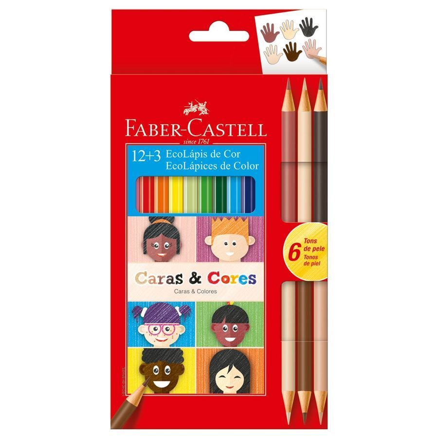 12 + 3 EcoLápis de Cor Caras & Cores Com 6 Tons De Pele - Faber-Castell