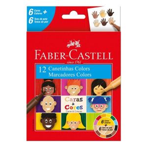 12 Canetinhas Colors - Caras & Cores - 6 Cores + 6 Tons de Pele - Faber-Castell