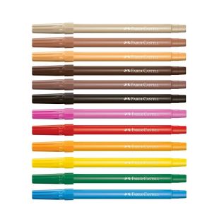 12 Canetinhas Colors - Caras & Cores - 6 Cores + 6 Tons de Pele - Faber-Castell