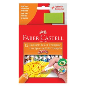 Lápis De Cor Faber-Castell Triangular Jumbo 12 Cores + 1 Apontador com Depósito