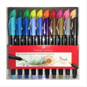 20 Canetinhas SuperSoft Brush - Faber-Castell - Marcadores Ponta Pincel - 20 Cores