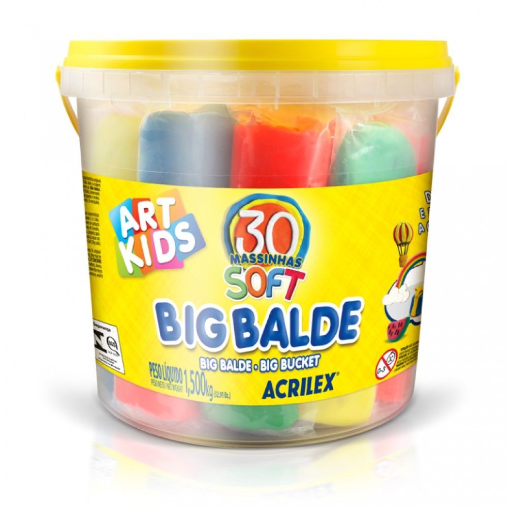 Big Balde 30 Massinhas de Modelar Soft Acrilex 1,5 KG