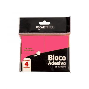 Bloco Adesivo Rosa 38 x 50 mm - c/ 4 Blocos 100 Folhas Cada