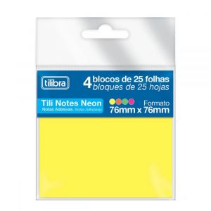 BLOCO ADESIVO TILI NOTES 76X76MM 100 FOLHAS 4 CORES NEON