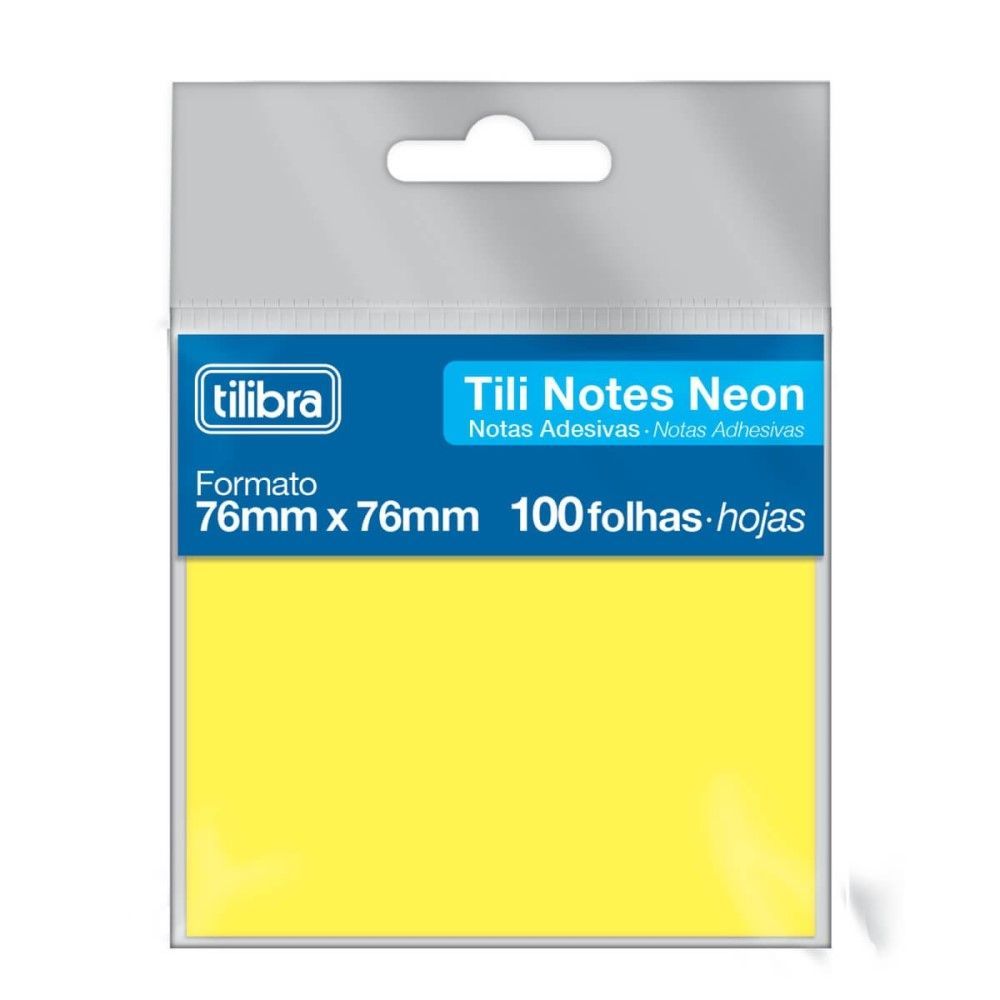 Bloco Adesivo Tili Notes 76x76mm 100 Folhas Amarelo Neon