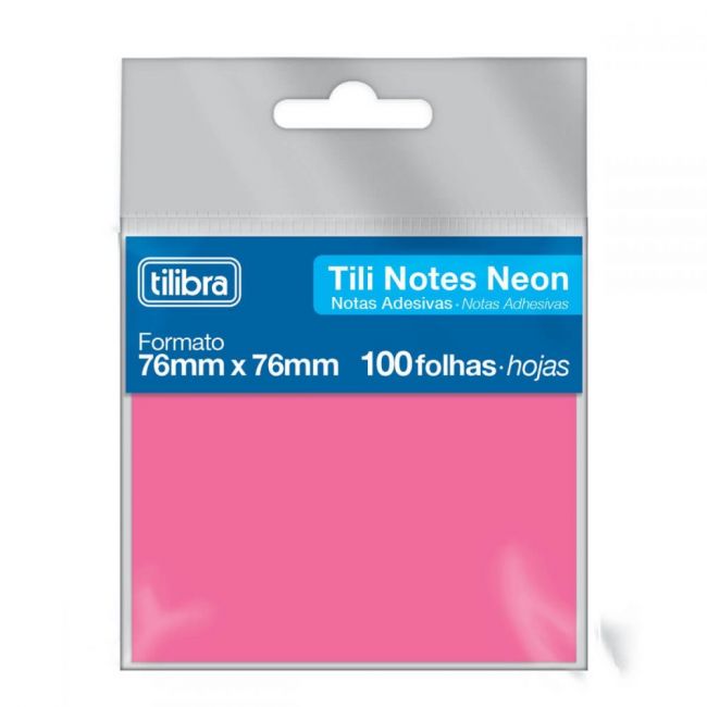 BLOCO ADESIVO TILI NOTES 76X76MM 100 FOLHAS ROSA NEON