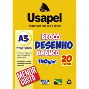 Bloco Desenho Branco A4 140g/m² 20 Folhas Usapel UP25059