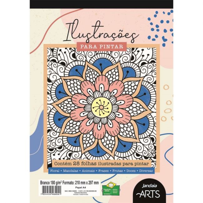  Bloco com Ilustrações para Pintar Jandaia Arts 180g/m² A4 28 Folhas - Branco