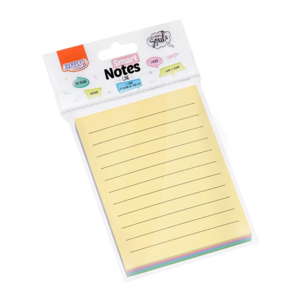 Bloco Smart Notes Line 76x102mm Pautado - 4 Cores Pastel -  100 Folhas 