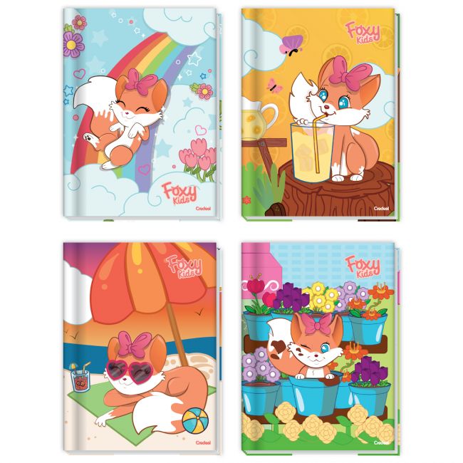 Caderno Brochura Quadriculado Capa Dura Foxy Kids 40 Folhas Credeal (Sortido)