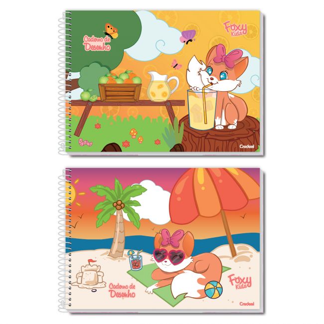 Caderno Cartografia e Desenho Espiral Capa Dura Milimetrado Foxy Kids 60 Folhas Credeal (Sortido)