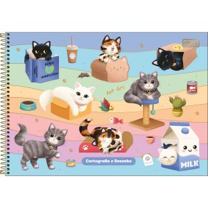 Caderno de Cartografia e Desenho Espiral Capa Dura Purrfect Cats 80 Folhas Tilibra (Sortido)