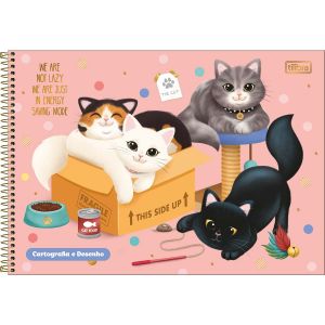 Caderno de Cartografia e Desenho Espiral Capa Dura Purrfect Cats 80 Folhas Tilibra (Sortido)