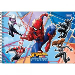 Caderno de Cartografia e Desenho Milimetrado Espiral Capa Dura Spider-Man 80 Folhas (Sortido)