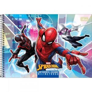 Caderno de Cartografia e Desenho Milimetrado Espiral Capa Dura Spider-Man 80 Folhas (Sortido)