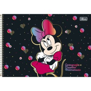 Caderno de Cartografia e Desenho Milimetrado Espiral Capa Dura Minnie 80 Folhas (Sortido)