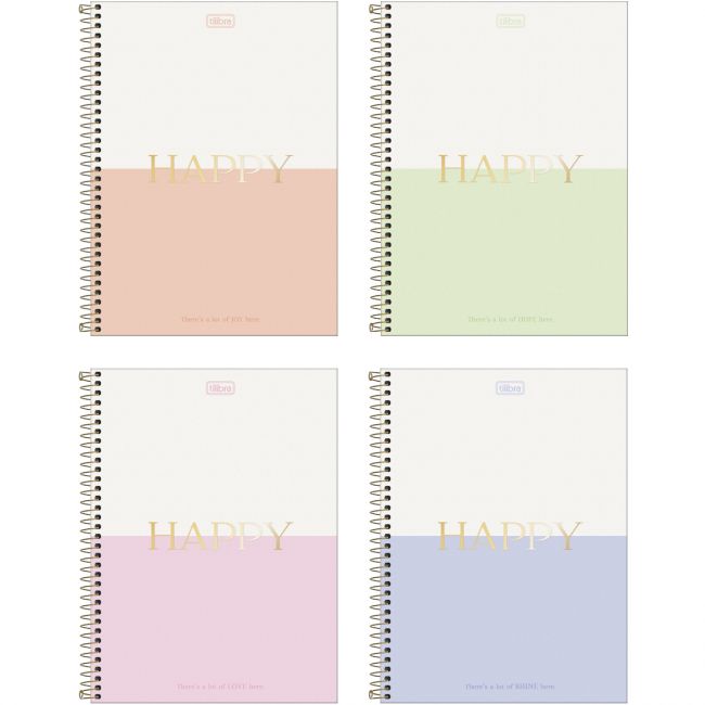 Caderno Espiral 1/4 Capa Dura Happy 80 Folhas Tilibra (Sortido)