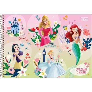 Caderno de Cartografia e Desenho Espiral Capa Dura Princesas 80 Folhas (Sortido)