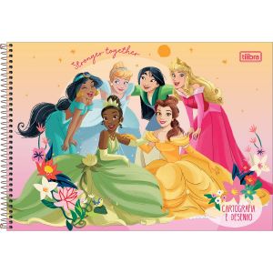 Caderno de Cartografia e Desenho Espiral Capa Dura Princesas 80 Folhas (Sortido)