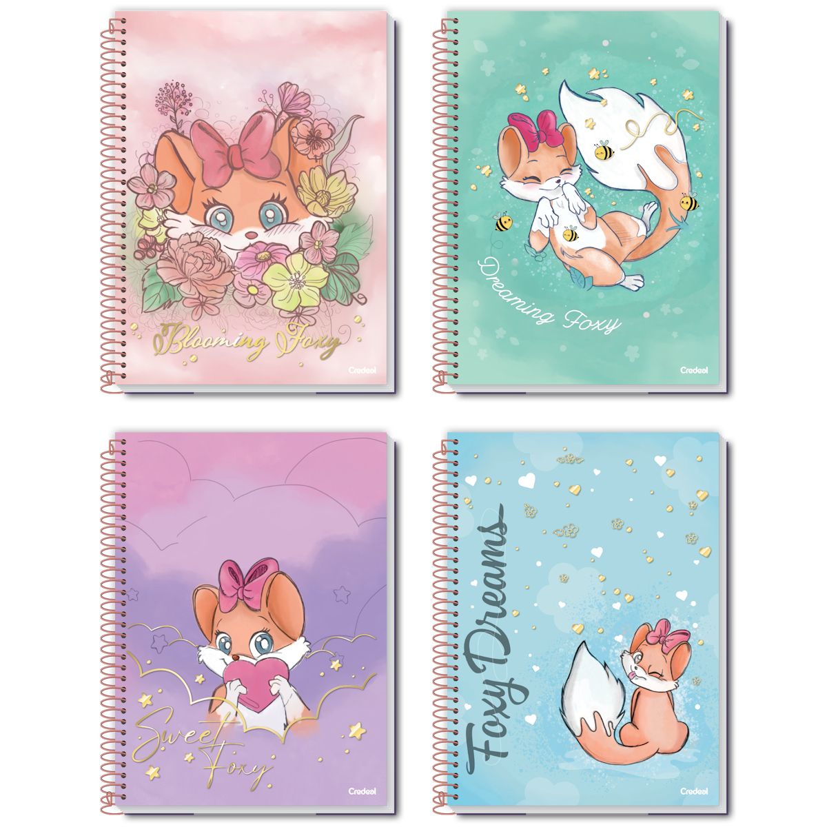 Caderno Espiral Universitário Capa Dura 10 Matérias Foxy Teen 160 Folhas Credeal (Sortido)