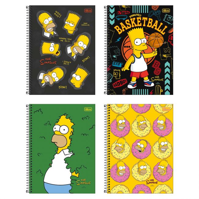 Caderno Espiral Capa Dura Universitário 10 Matérias Simpsons 160 Folhas Tilibra (Sortido)