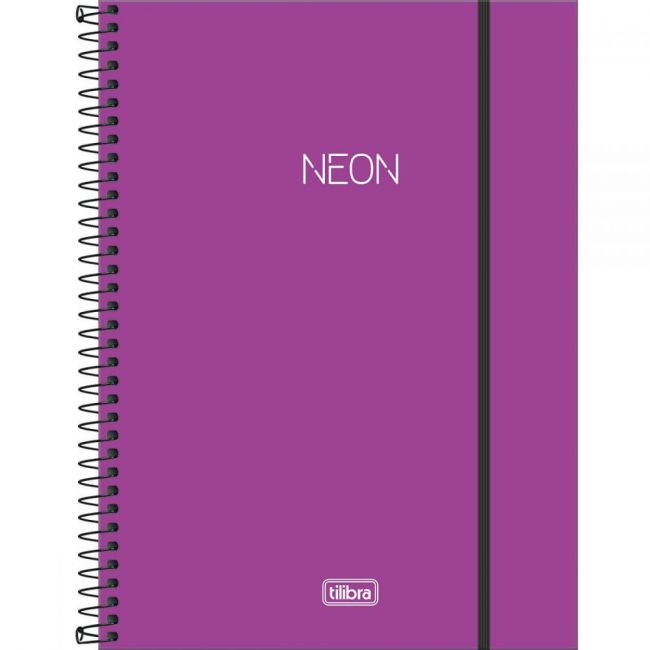 Caderno Espiral Capa Plástica Universitário 10 Matérias Neon Roxo 160 Folhas