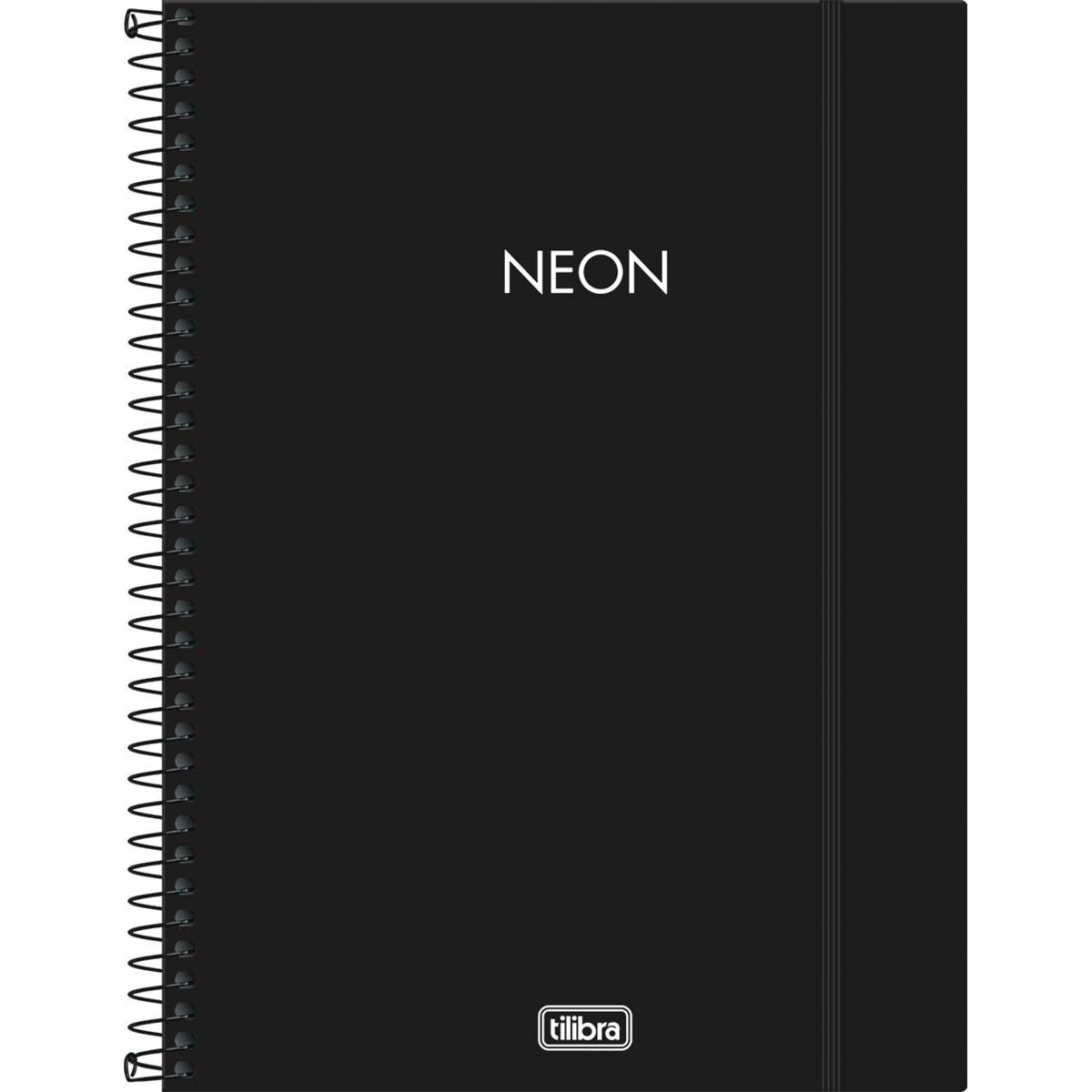 Caderno Espiral Capa Plástica Universitário 1 Matéria Neon Preto 80 Folhas