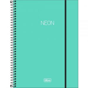 Caderno Espiral Capa Plástica Universitário 10 Matérias Neon Turquesa 160 Folhas (Unidade)