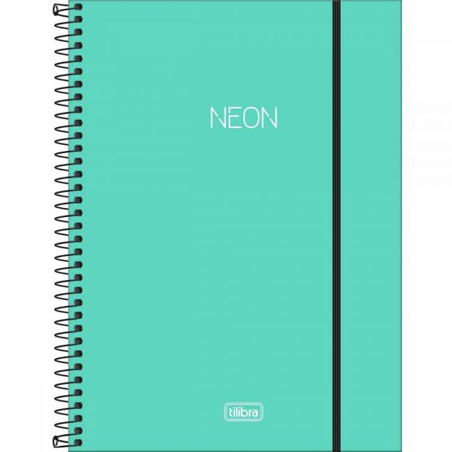 Caderno Espiral Capa Plástica Universitário 10 Matérias Neon Turquesa 160 Folhas (Unidade)