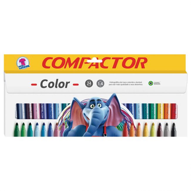 Canetinha Hidrográfica Color Traço Grosso 24 Unidades Compactor