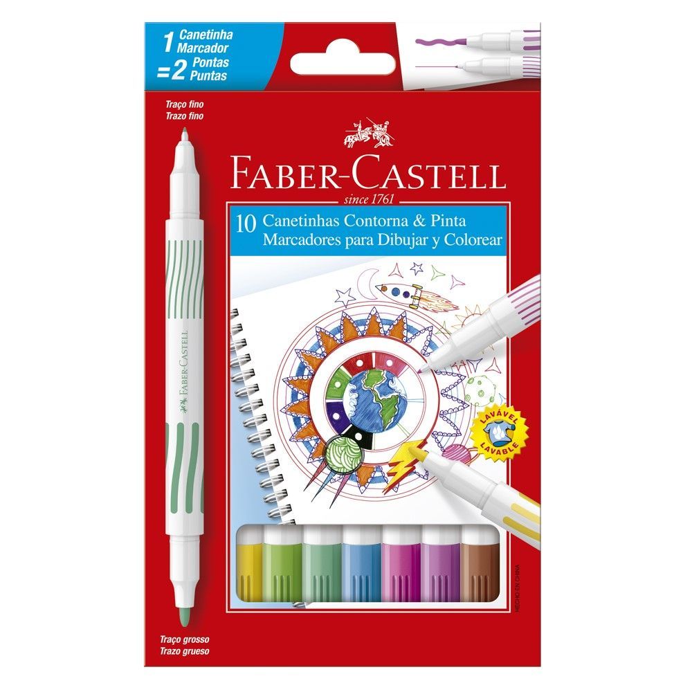 Canetinha Hidrográfica Faber-Castell Contorna & Pinta - 10 Cores