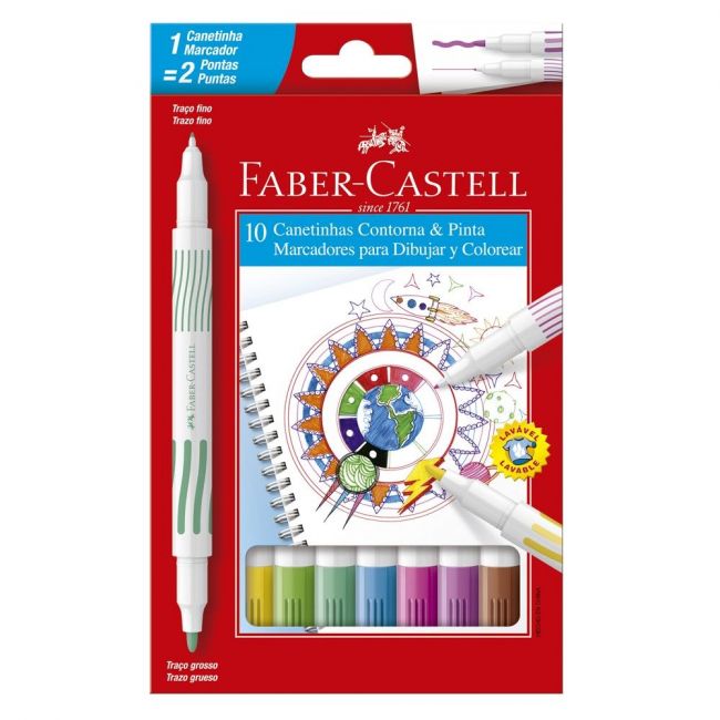 Canetinha Hidrográfica Faber-Castell Contorna & Pinta - 10 Cores