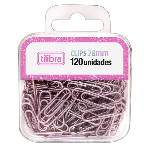 Clips 28mm Glitter Pink Blister C/ 120 Unidades Tilibra 