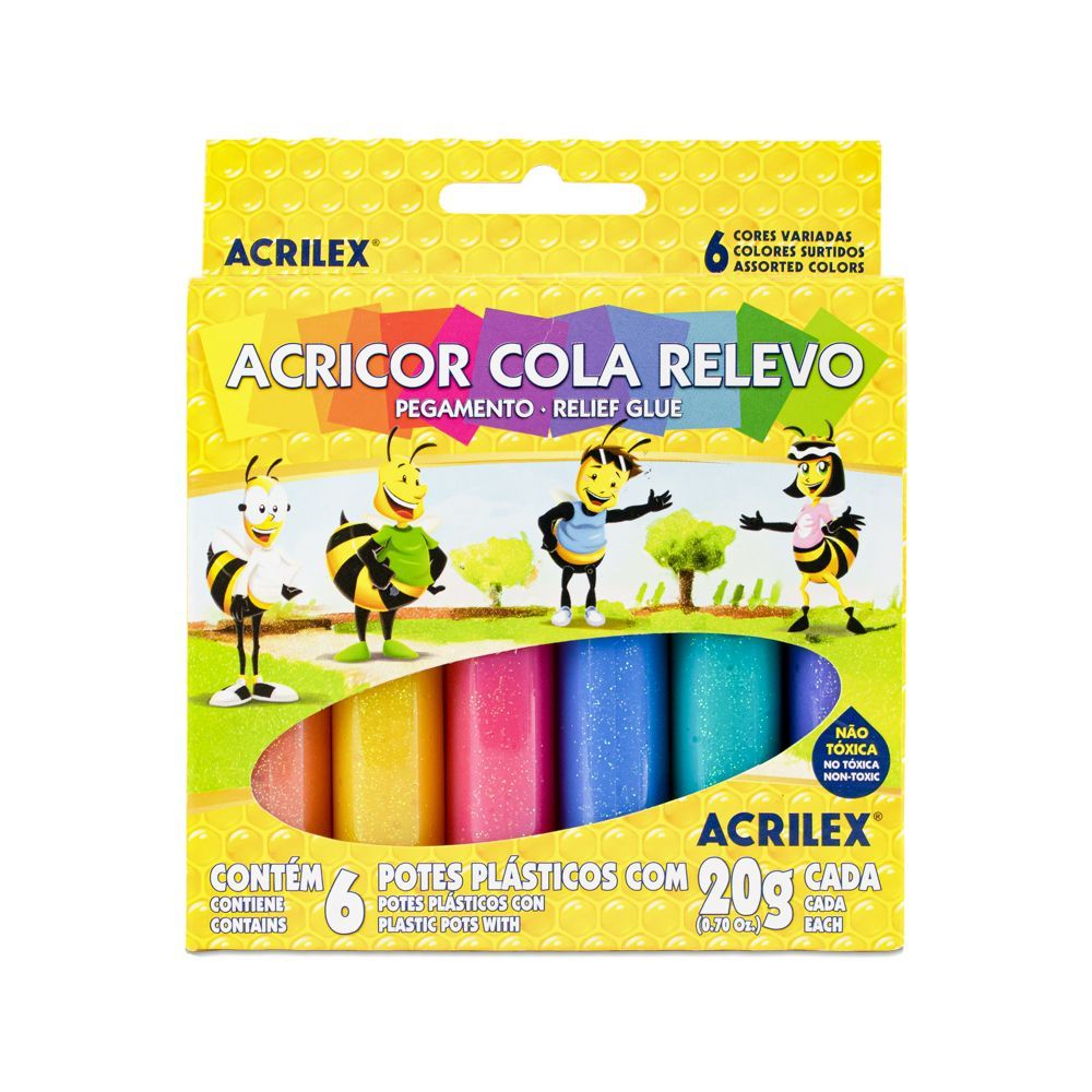 Acricor Cola Relevo - 6 Cores 20g Cada