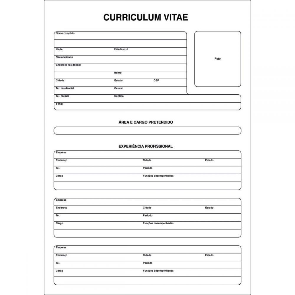 CURRICULUM VITAE FOLHA ÚNICA - 50 FOLHAS