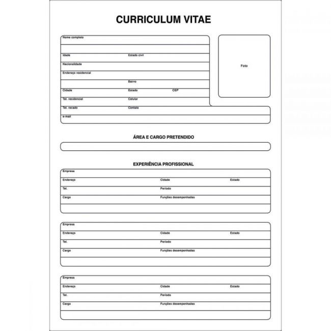 CURRICULUM VITAE FOLHA ÚNICA - 50 FOLHAS