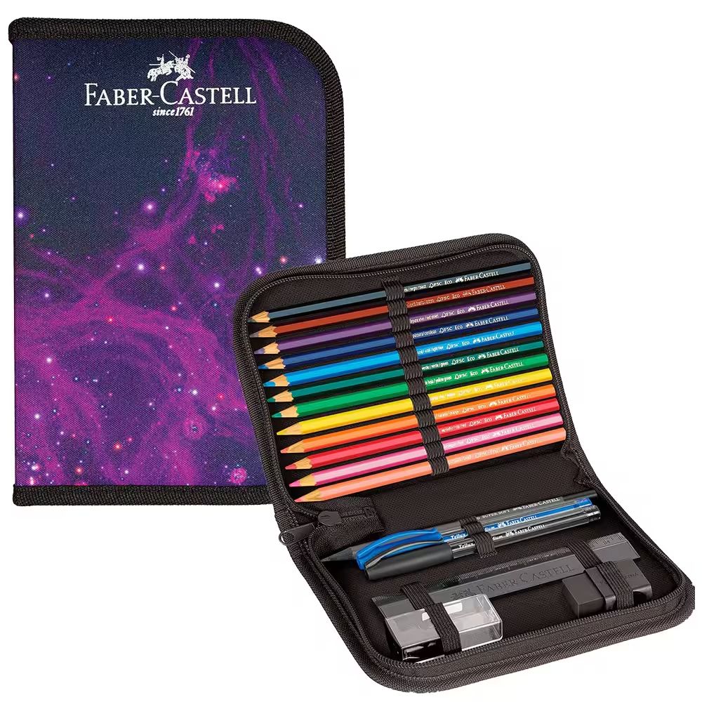 Estojo Nylon Cosmic + Kit Escolar Faber-Castell