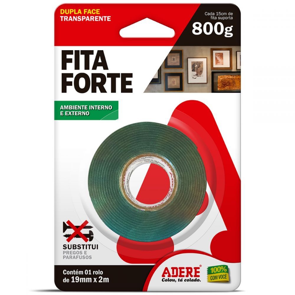 Fita Forte - Dupla Face Transparente 19mm x 2m (Unidade)