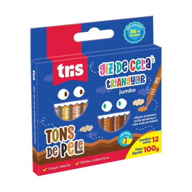 Giz De Cera Jumbo Triangular Tons de Pele - 12 Cores