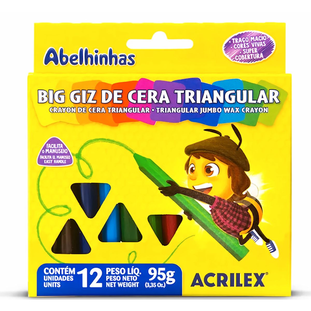 Giz de Cera Big Triangular 12 Cores Acrilex