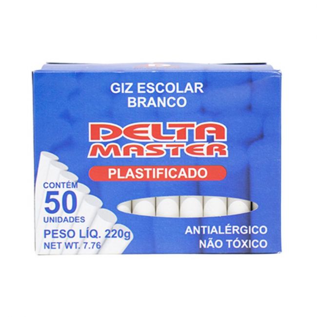 Giz Escolar Branco Delta Master (Plastificado) - Caixa com 50 Unidades