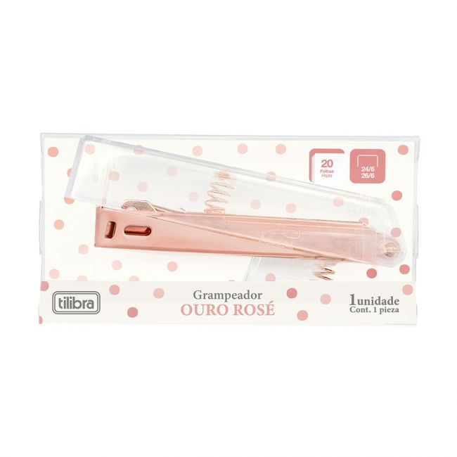 Grampeador 12 Folhas de Mesa Transparente Ouro Rose Tilibra