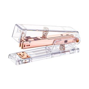 Grampeador 12 Folhas de Mesa Transparente Ouro Rose Tilibra