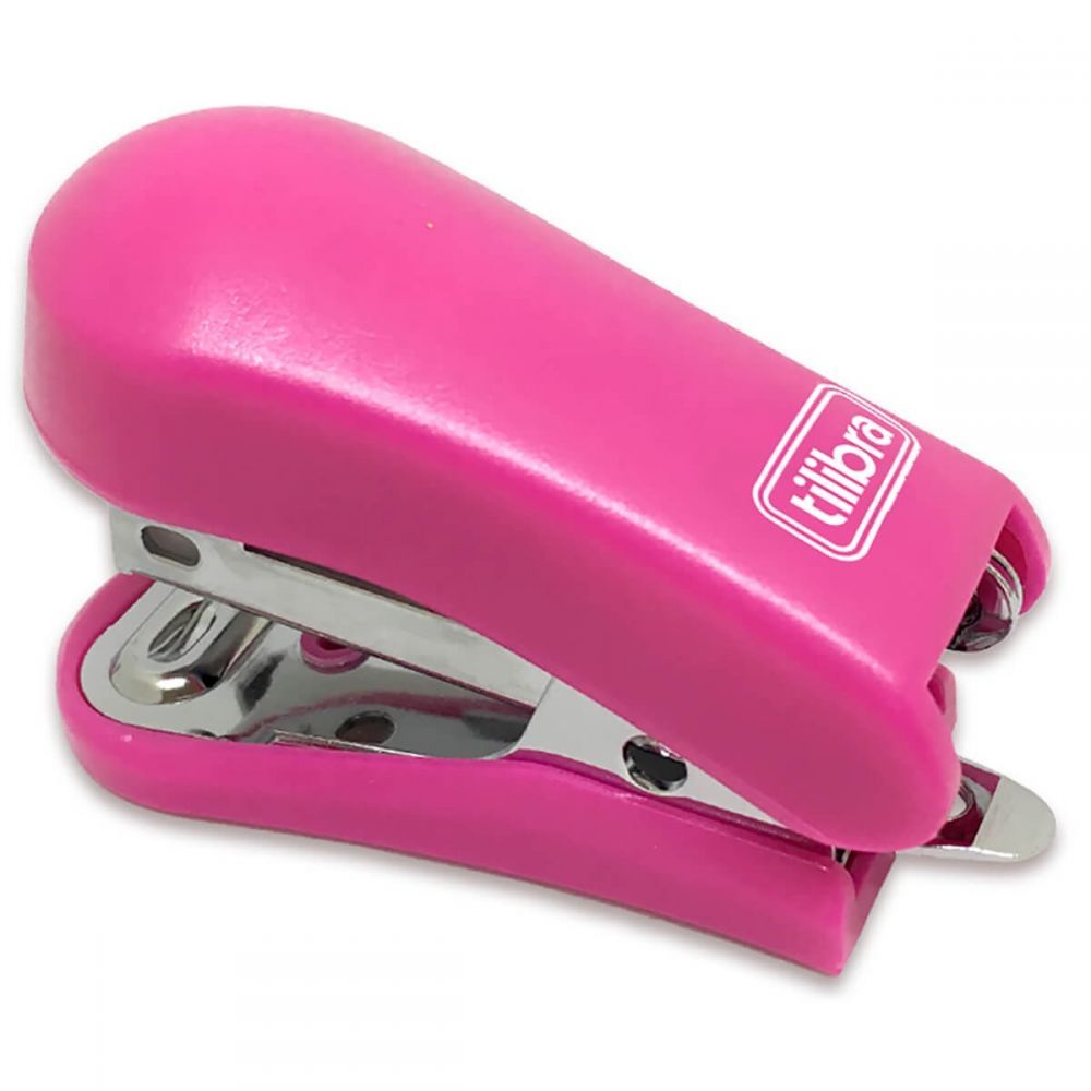 Grampeador 12 Folhas Mini com Extrator G101 Rosa (Unidade)