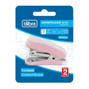 Grampeador 12 Folhas Mini com Extrator g101 - Rosa Claro (Unidade)