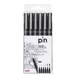 Kit Canetas Técnicas/Nanquim Uni-Ball Pin Fine Line - 6 Unidades - Pretas