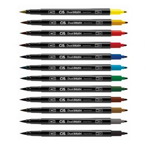 Kit Marcador Artístico CiS Dual Brush 12 Cores 2 Pontas Aquarelável