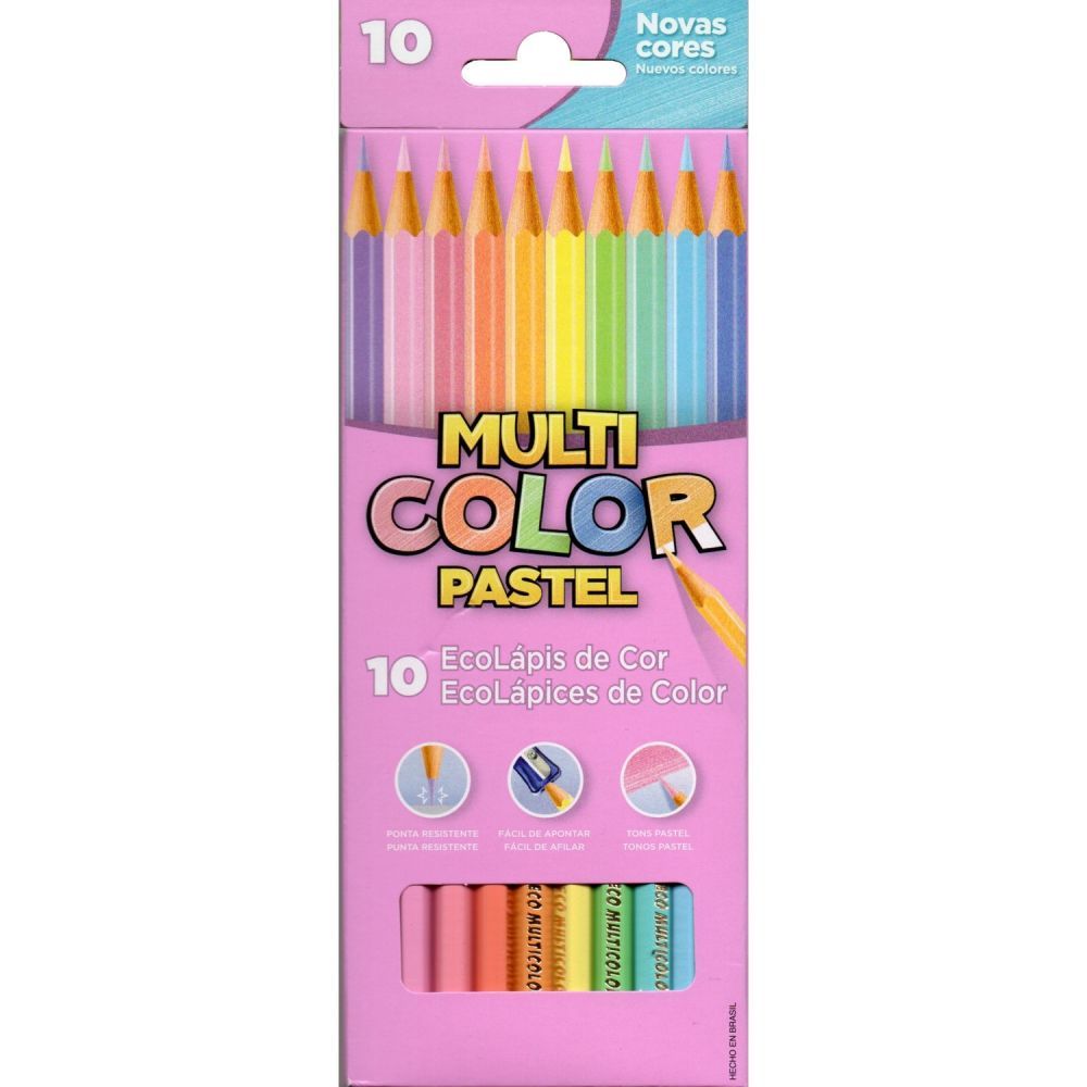 Lápis de Cor Multicolor - Tons Pastel - 10 Cores