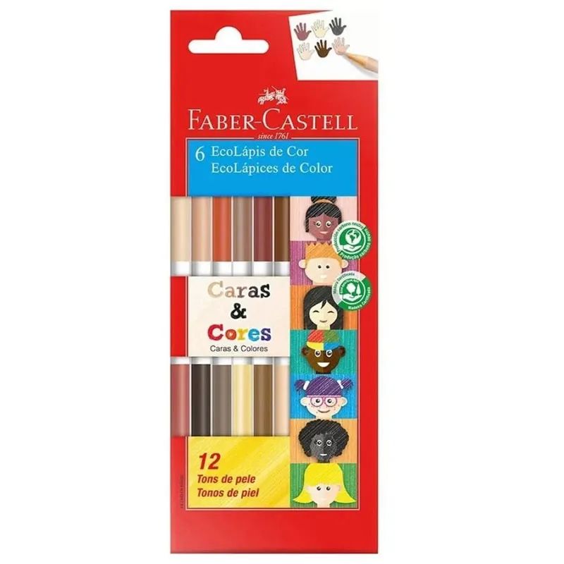 Lápis de Cor Tons De Pele 12 Cores 6 Lápis Faber Castell