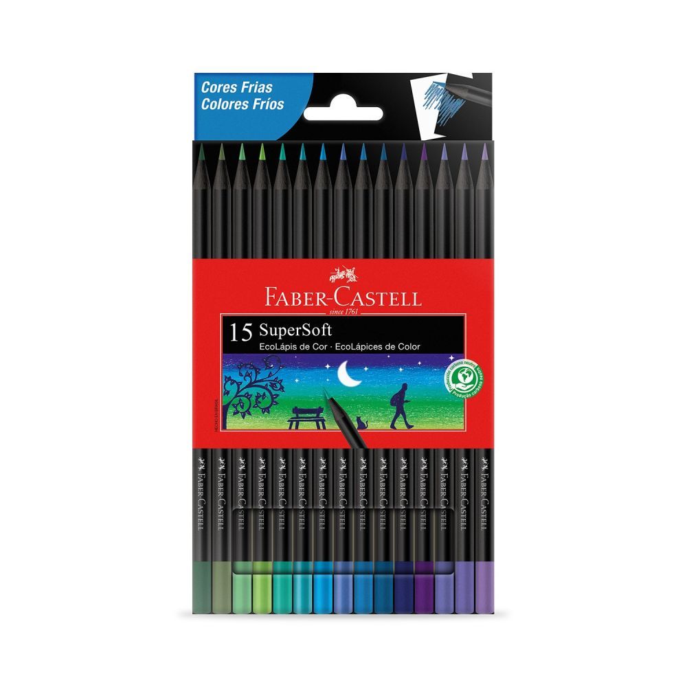 Lápis de Cor Faber-Castell SuperSoft - 15 Cores Frias